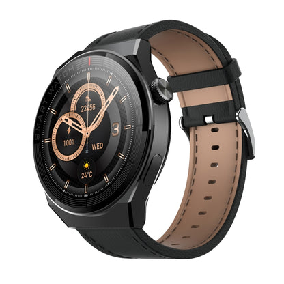 GW69 Plus Smart Watch, Support BT Call / Heart Rate / Blood Pressure / Blood Oxygen(Black + Leather Strap Black) by buy2fix
