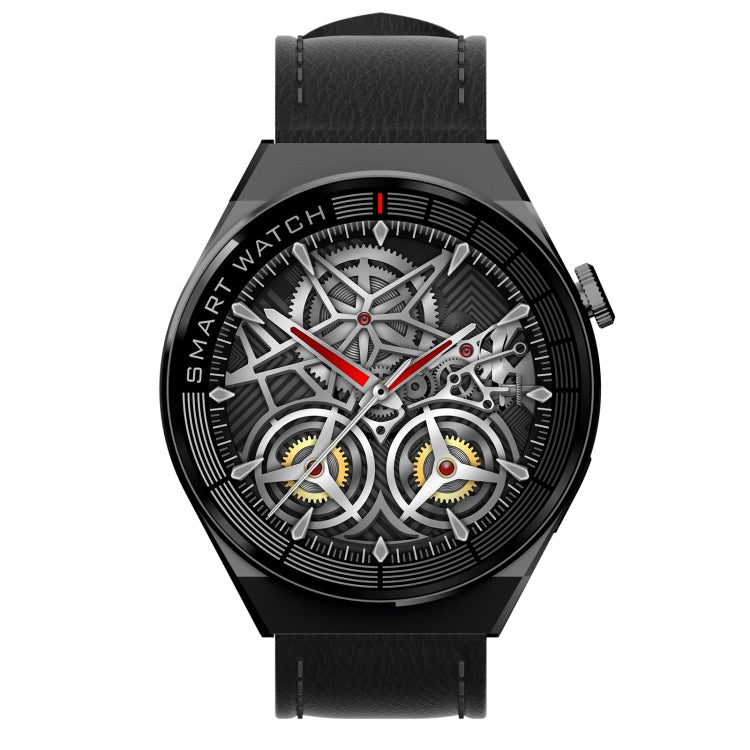 GW69 Plus Smart Watch, Support BT Call / Heart Rate / Blood Pressure / Blood Oxygen(Black + Leather Strap Black) by buy2fix