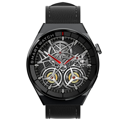 GW69 Plus Smart Watch, Support BT Call / Heart Rate / Blood Pressure / Blood Oxygen(Black + Leather Strap Black) by buy2fix