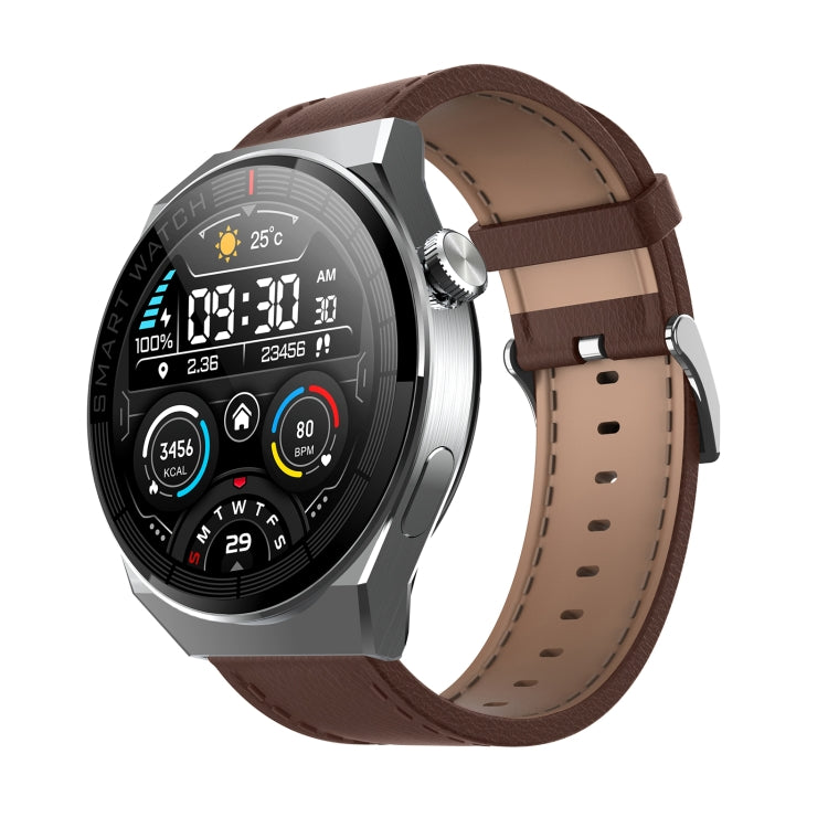 GW69 Plus Smart Watch, Support BT Call / Heart Rate / Blood Pressure / Blood Oxygen(Silver + Leather Strap Brown) by buy2fix
