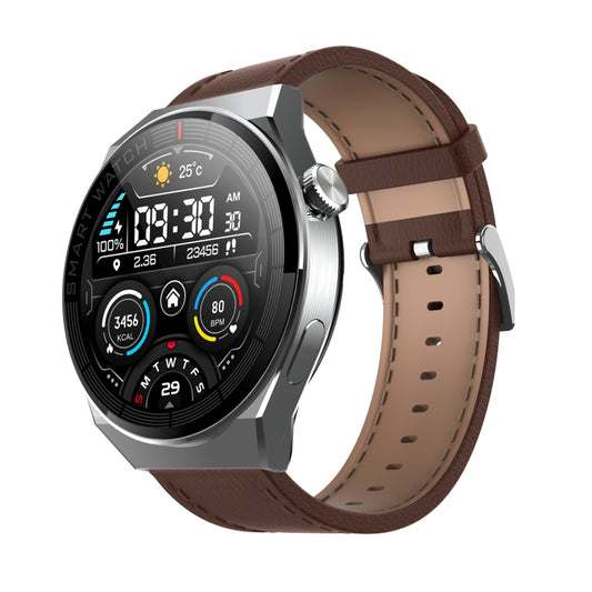 GW69 Plus Smart Watch, Support BT Call / Heart Rate / Blood Pressure / Blood Oxygen(Silver + Leather Strap Brown) by buy2fix