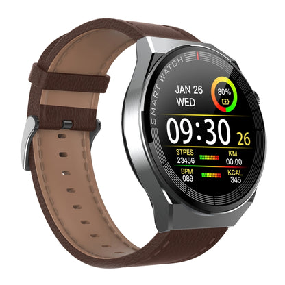 GW69 Plus Smart Watch, Support BT Call / Heart Rate / Blood Pressure / Blood Oxygen(Silver + Leather Strap Brown) by buy2fix