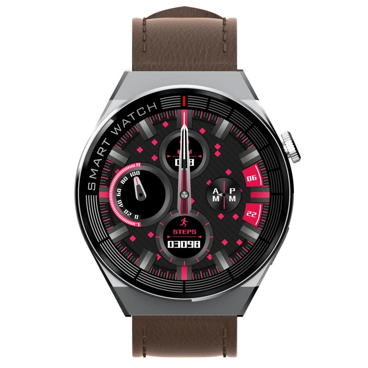 GW69 Plus Smart Watch, Support BT Call / Heart Rate / Blood Pressure / Blood Oxygen(Silver + Leather Strap Brown) by buy2fix