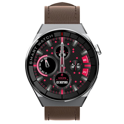 GW69 Plus Smart Watch, Support BT Call / Heart Rate / Blood Pressure / Blood Oxygen(Silver + Leather Strap Brown) by buy2fix