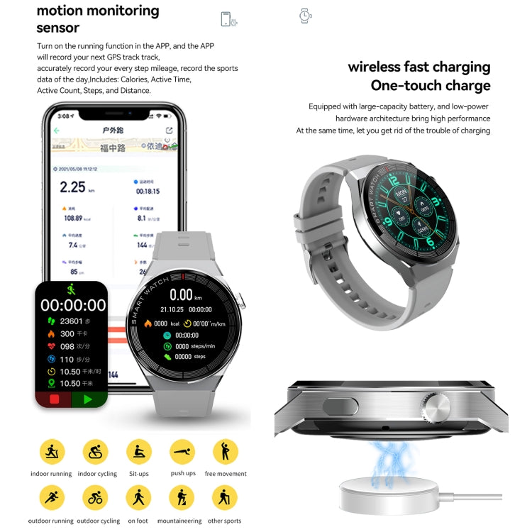 GW69 Plus Smart Watch, Support BT Call / Heart Rate / Blood Pressure / Blood Oxygen(Sliver + Silicone Strap Grey) by buy2fix