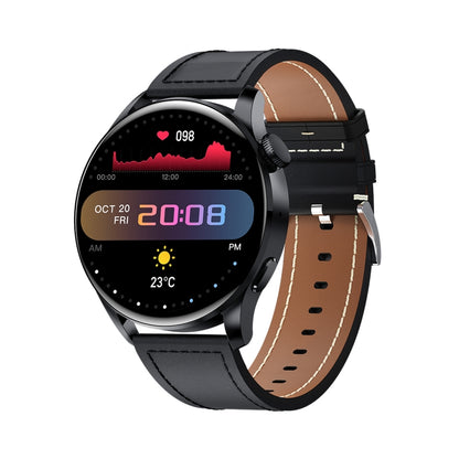 GW69 Smart Watch, Support BT Call / Heart Rate / Blood Pressure / Blood Oxygen(Black + Leather Strap Black) by buy2fix