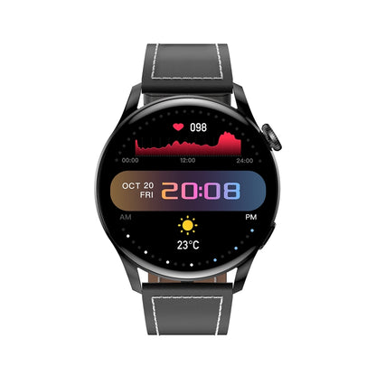 GW69 Smart Watch, Support BT Call / Heart Rate / Blood Pressure / Blood Oxygen(Black + Leather Strap Black) by buy2fix