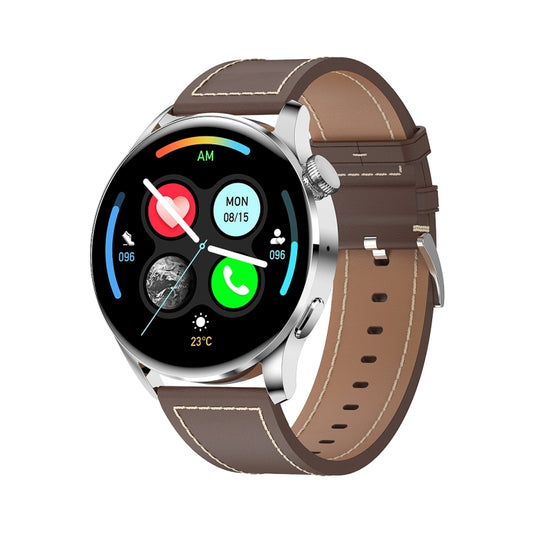 GW69 Smart Watch, Support BT Call / Heart Rate / Blood Pressure / Blood Oxygen(Sliver + Leather Strap Brown) by buy2fix