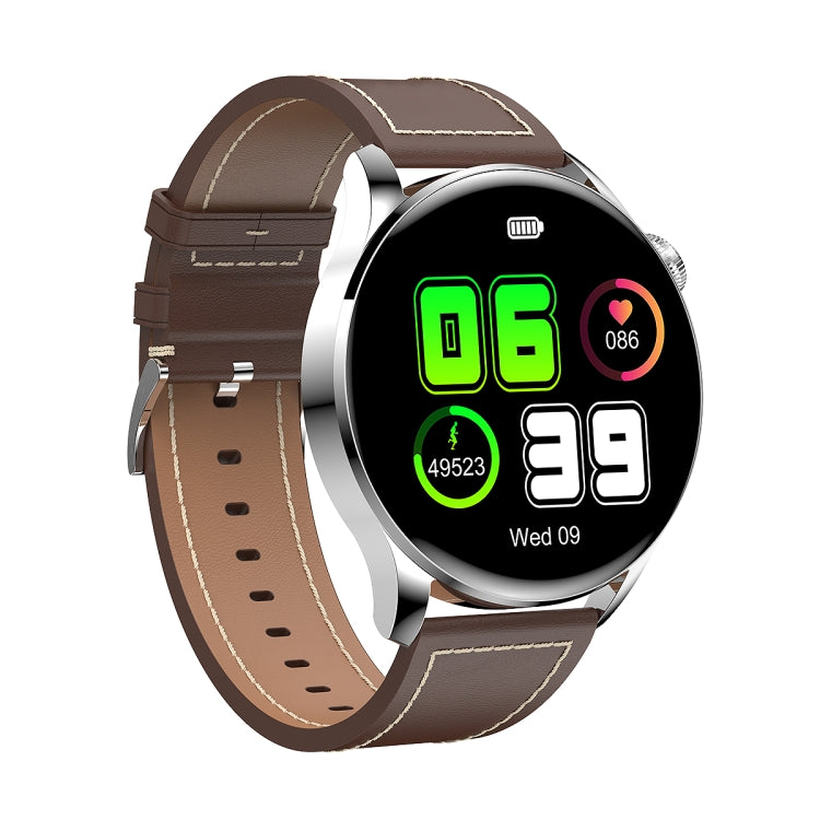 GW69 Smart Watch, Support BT Call / Heart Rate / Blood Pressure / Blood Oxygen(Sliver + Leather Strap Brown) by buy2fix