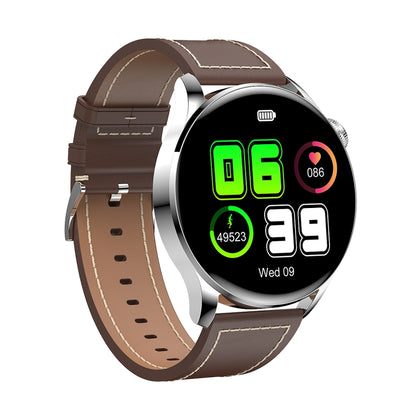 GW69 Smart Watch, Support BT Call / Heart Rate / Blood Pressure / Blood Oxygen(Sliver + Leather Strap Brown) by buy2fix