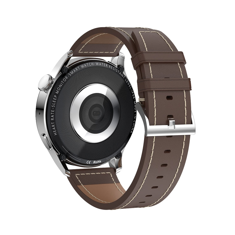GW69 Smart Watch, Support BT Call / Heart Rate / Blood Pressure / Blood Oxygen(Sliver + Leather Strap Brown) by buy2fix
