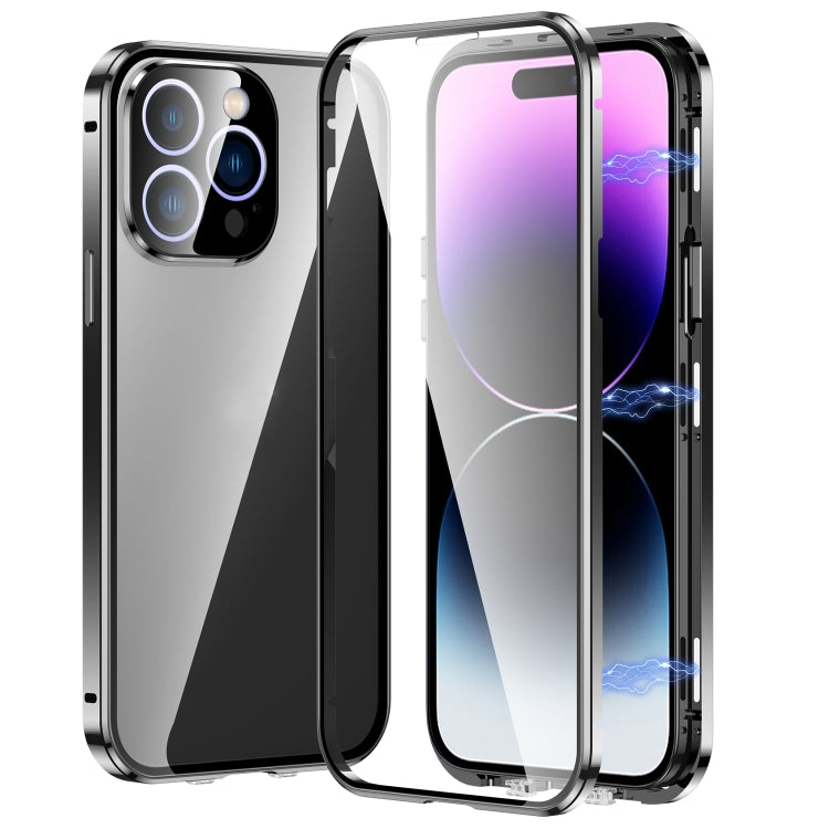 For iPhone 14 Pro Max Magnetic Double-buckle HD Tempered Glass Phone Case (Black) - iPhone 14 Pro Max Cases by buy2fix | Online Shopping UK | buy2fix