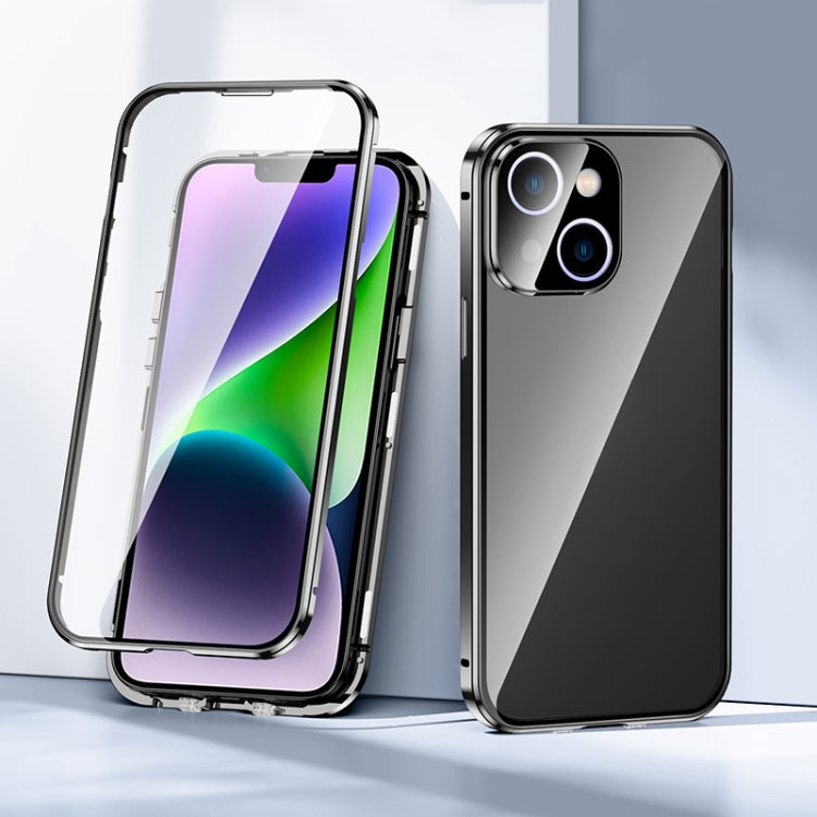For iPhone 14 Plus Magnetic Double-buckle HD Tempered Glass Phone Case (Black) - iPhone 14 Plus Cases by buy2fix | Online Shopping UK | buy2fix