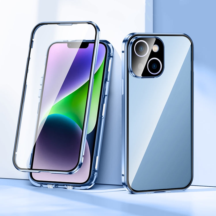 For iPhone 14 Plus Magnetic Double-buckle HD Tempered Glass Phone Case (Blue) - iPhone 14 Plus Cases by buy2fix | Online Shopping UK | buy2fix