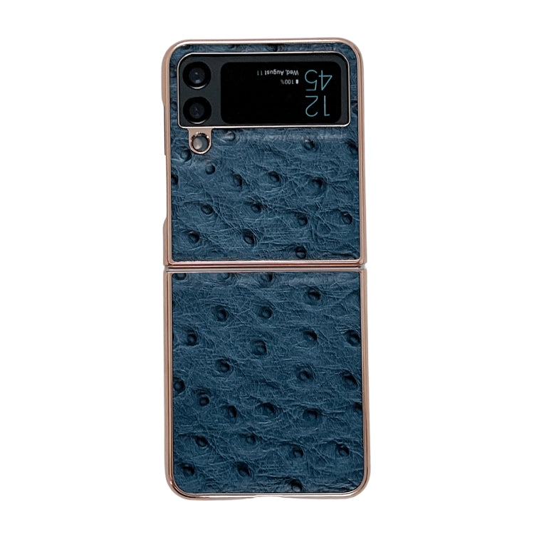 For Samsung Galaxy Z Flip3 5G Genuine Leather Ostrich Texture Nano Electroplating Phone Case(Blue) by buy2fix