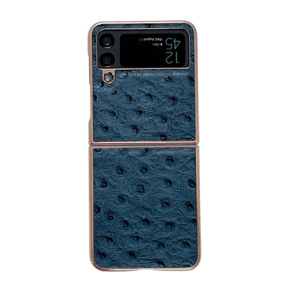 For Samsung Galaxy Z Flip3 5G Genuine Leather Ostrich Texture Nano Electroplating Phone Case(Blue) by buy2fix