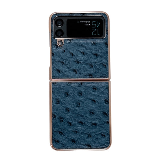 For Samsung Galaxy Z Flip3 5G Genuine Leather Ostrich Texture Nano Electroplating Phone Case(Blue) by buy2fix