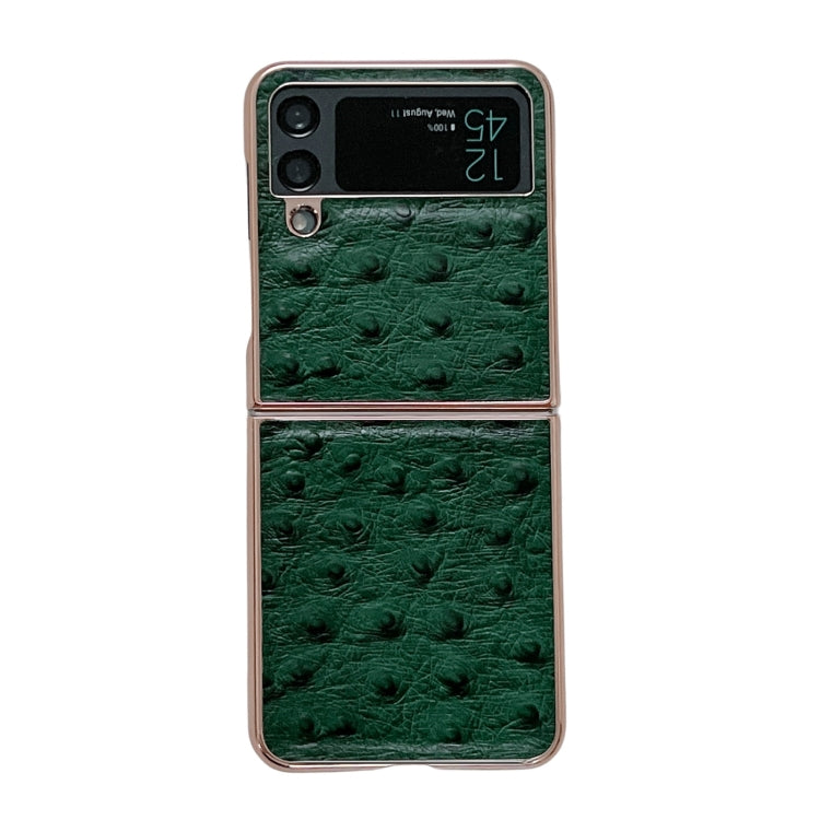 For Samsung Galaxy Z Flip3 5G Genuine Leather Ostrich Texture Nano Electroplating Phone Case(Green) by buy2fix