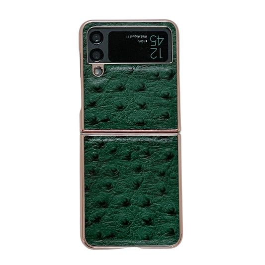 For Samsung Galaxy Z Flip3 5G Genuine Leather Ostrich Texture Nano Electroplating Phone Case(Green) by buy2fix