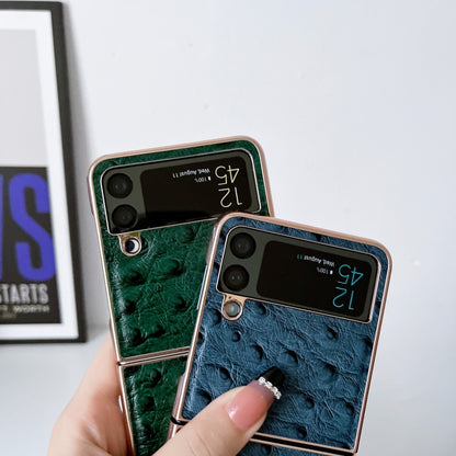 For Samsung Galaxy Z Flip3 5G Genuine Leather Ostrich Texture Nano Electroplating Phone Case(Green) by buy2fix