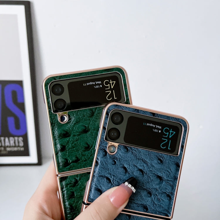 For Samsung Galaxy Z Flip3 5G Genuine Leather Ostrich Texture Nano Electroplating Phone Case(Blue) by buy2fix