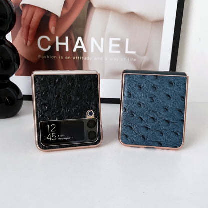 For Samsung Galaxy Z Flip3 5G Genuine Leather Ostrich Texture Nano Electroplating Phone Case(Blue) by buy2fix