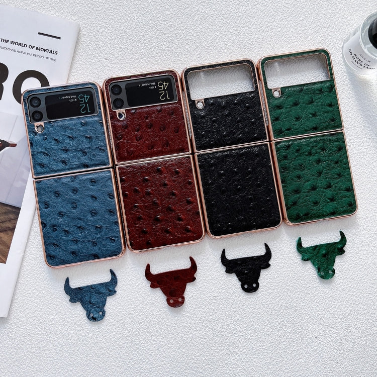 For Samsung Galaxy Z Flip3 5G Genuine Leather Ostrich Texture Nano Electroplating Phone Case(Green) by buy2fix