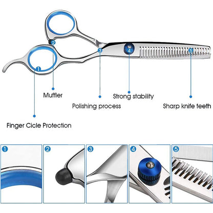 7pcs / Set Professional Hair Cutting Thinning Scissor Hairdressing Flat Shear Scissors Kit(Blue) - Hair Trimmer by buy2fix | Online Shopping UK | buy2fix