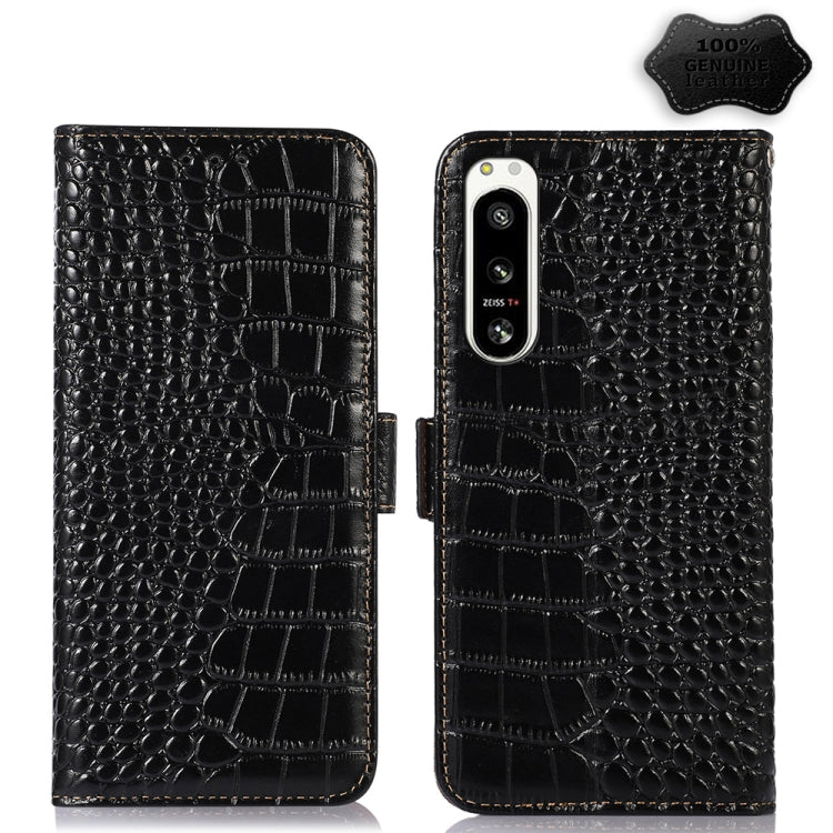 For Sony Xperia 5 IV Crocodile Top Layer Cowhide Leather Phone Case(Black) by buy2fix