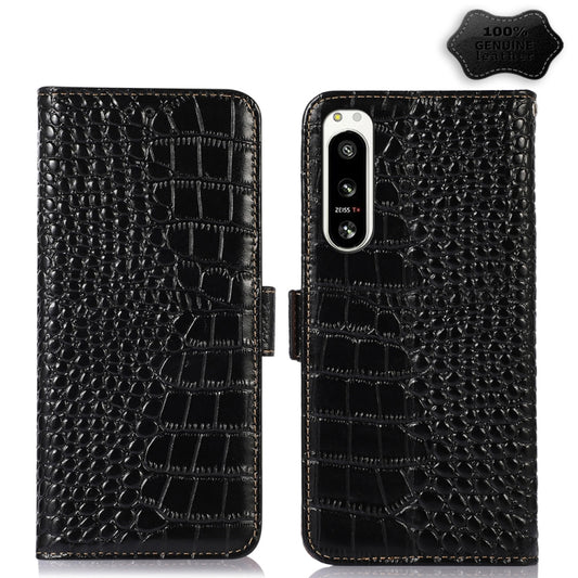 For Sony Xperia 5 IV Crocodile Top Layer Cowhide Leather Phone Case(Black) by buy2fix