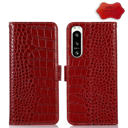 For Sony Xperia 5 IV Crocodile Top Layer Cowhide Leather Phone Case(Red) by buy2fix
