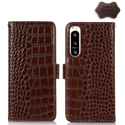 For Sony Xperia 5 IV Crocodile Top Layer Cowhide Leather Phone Case(Brown) by buy2fix