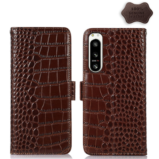 For Sony Xperia 5 IV Crocodile Top Layer Cowhide Leather Phone Case(Brown) by buy2fix