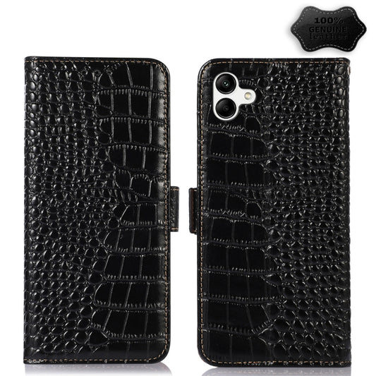 For Samsung Galaxy A04 4G Crocodile Top Layer Cowhide Leather Phone Case(Black) by buy2fix