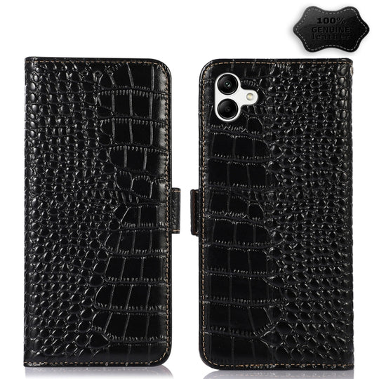 For Samsung Galaxy A04 4G Crocodile Top Layer Cowhide Leather Phone Case(Black)