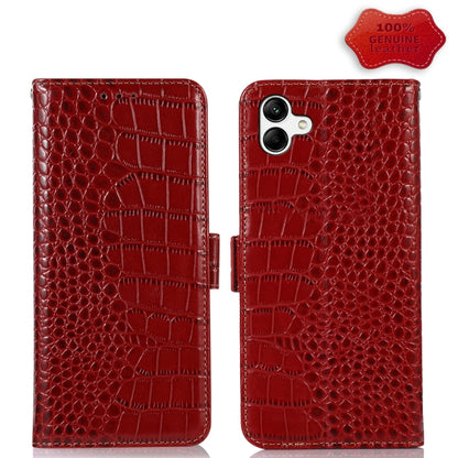 For Samsung Galaxy A04 4G Crocodile Top Layer Cowhide Leather Phone Case(Red) by buy2fix