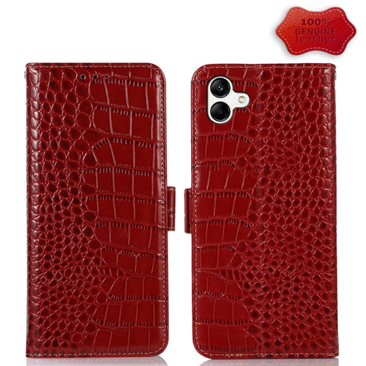 For Samsung Galaxy A04 4G Crocodile Top Layer Cowhide Leather Phone Case(Red) by buy2fix