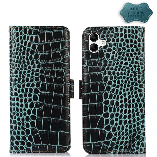 For Samsung Galaxy A04 4G Crocodile Top Layer Cowhide Leather Phone Case(Green) by buy2fix