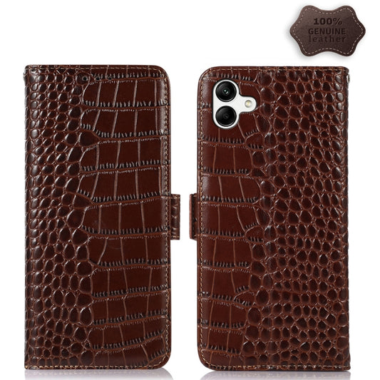 For Samsung Galaxy A04 4G Crocodile Top Layer Cowhide Leather Phone Case(Brown) by buy2fix