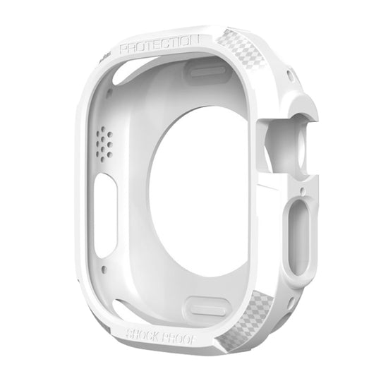 Three-proof TPU Carbon Fiber Protective Case For Apple Watch Ultra 4 / 3 / 2 / 1 49mm(White)