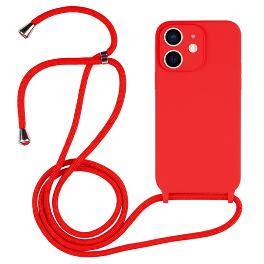 For iPhone 12 Crossbody Lanyard Liquid Silicone Case(Red)