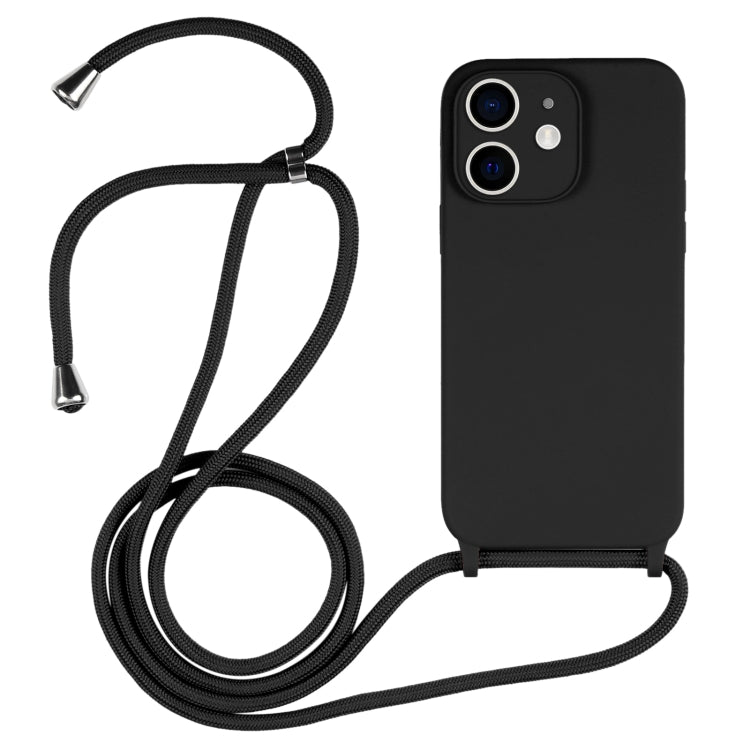For iPhone 12 Crossbody Lanyard Liquid Silicone Case(Black) by buy2fix
