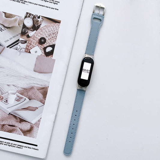 For Xiaomi Mi Band 7 8-buckle Leather Watch Band(Blue) - Watch Bands by buy2fix | Online Shopping UK | buy2fix