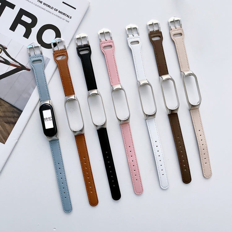 For Xiaomi Mi Band 7 8-buckle Leather Watch Band(Blue) - Watch Bands by buy2fix | Online Shopping UK | buy2fix