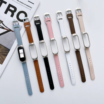 For Xiaomi Mi Band 7 8-buckle Leather Watch Band(Blue) - Watch Bands by buy2fix | Online Shopping UK | buy2fix