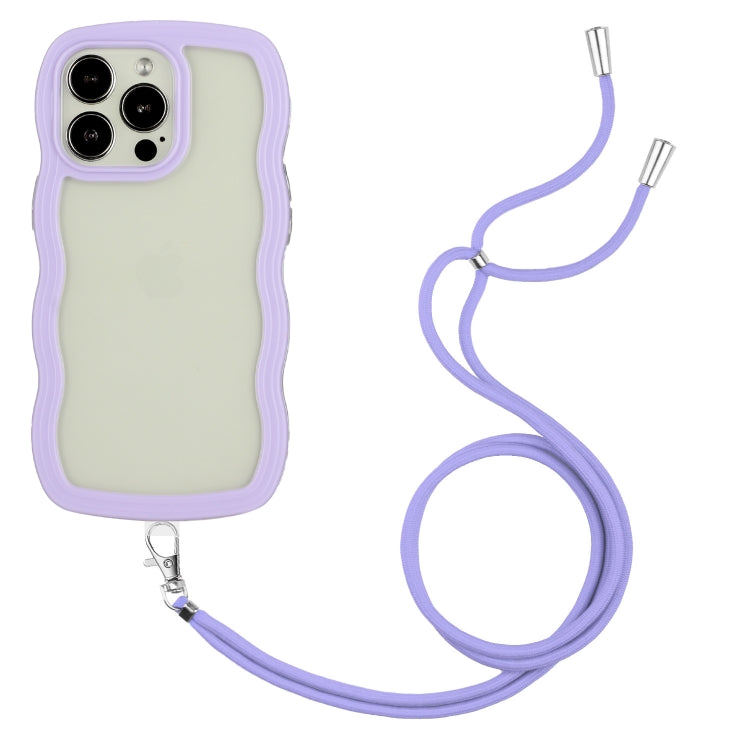 For iPhone 15 Pro Max Lanyard Candy Color Wave TPU Clear PC Phone Case(Purple) - iPhone 15 Pro Max Cases by buy2fix | Online Shopping UK | buy2fix