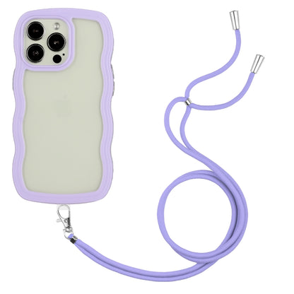 For iPhone 15 Pro Max Lanyard Candy Color Wave TPU Clear PC Phone Case(Purple) - iPhone 15 Pro Max Cases by buy2fix | Online Shopping UK | buy2fix