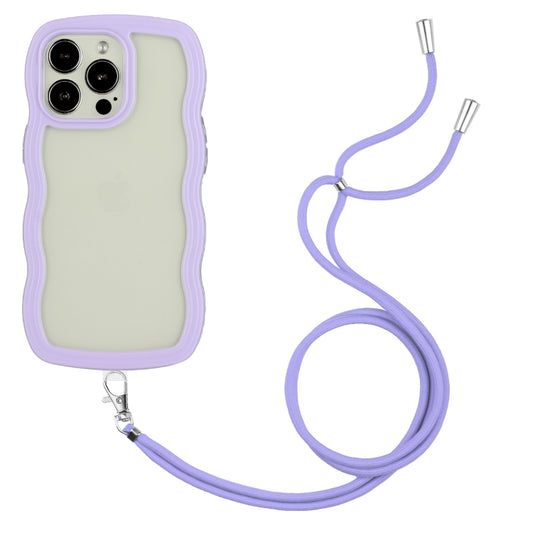 For iPhone 15 Pro Max Lanyard Candy Color Wave TPU Clear PC Phone Case(Purple) - iPhone 15 Pro Max Cases by buy2fix | Online Shopping UK | buy2fix