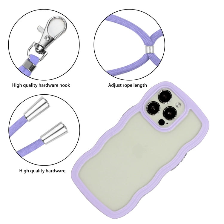 For iPhone 15 Pro Max Lanyard Candy Color Wave TPU Clear PC Phone Case(Purple) - iPhone 15 Pro Max Cases by buy2fix | Online Shopping UK | buy2fix