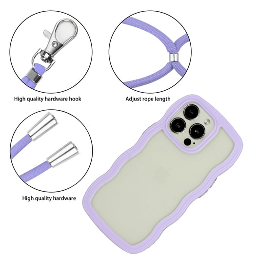 For iPhone 15 Pro Max Lanyard Candy Color Wave TPU Clear PC Phone Case(Purple) - iPhone 15 Pro Max Cases by buy2fix | Online Shopping UK | buy2fix
